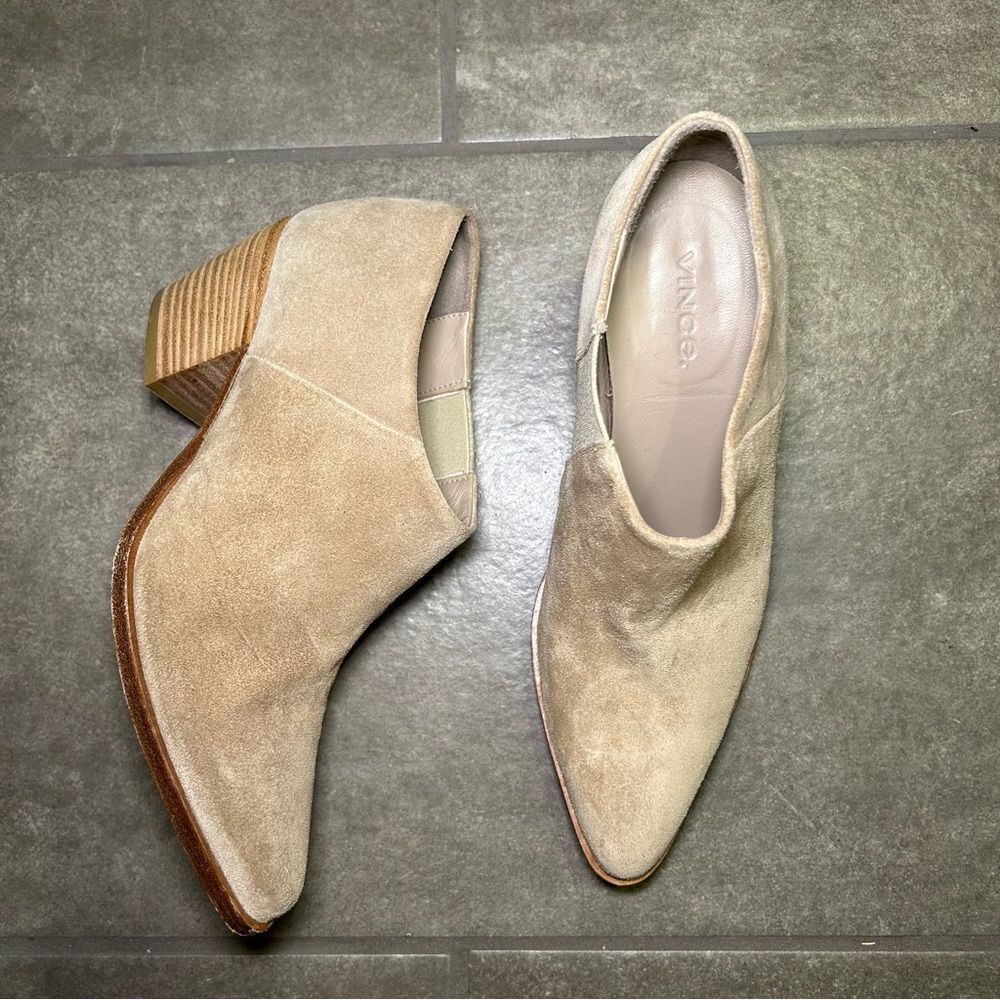 Vince Hamilton Neutral Suede Leather Block Heel Ankle Boots Womens Shoe Size 6.5 - Picture 3 of 11